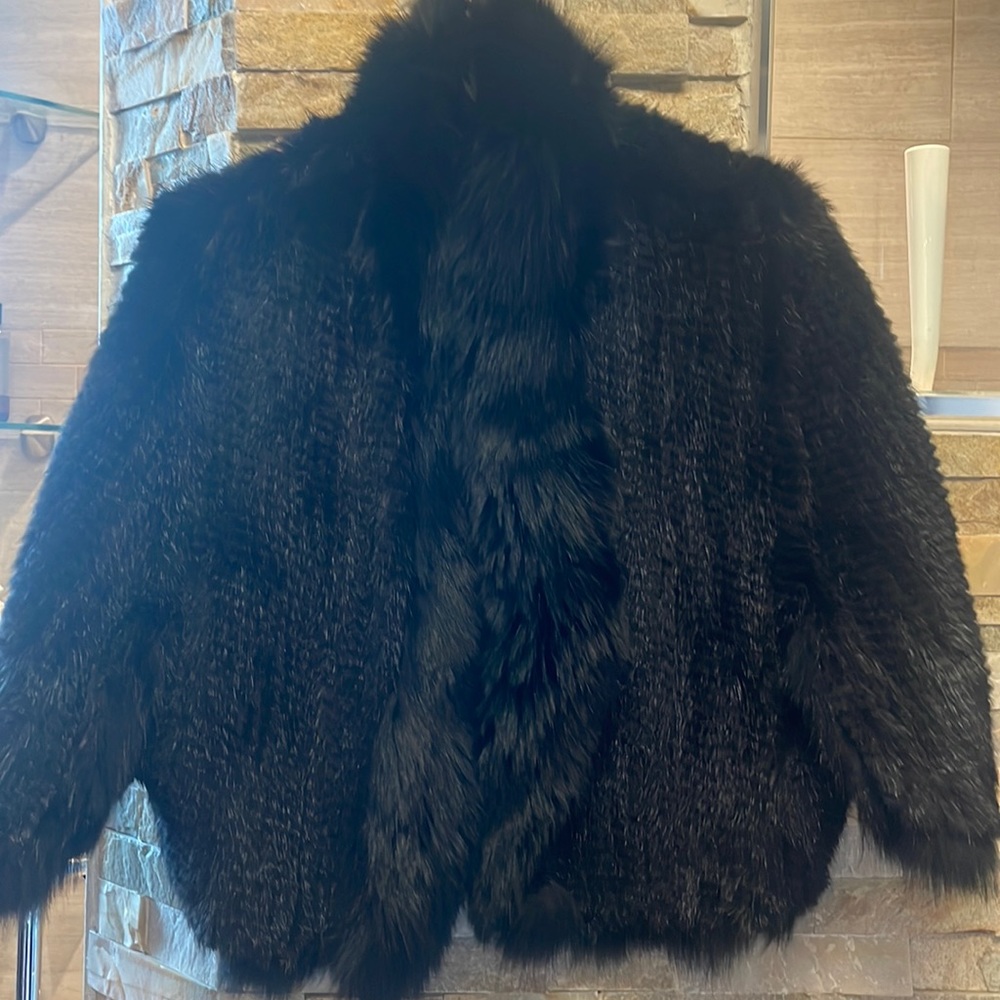 Authentic mink cape with fox neck trim